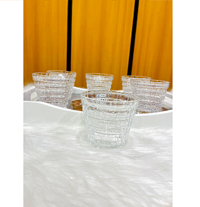 Living Home 6-piece transparent glass cup set with an elegant wavy circular design and thick base

