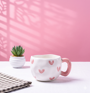 Porcelain Mug with Heart Design, Pink & White - MG5319-2