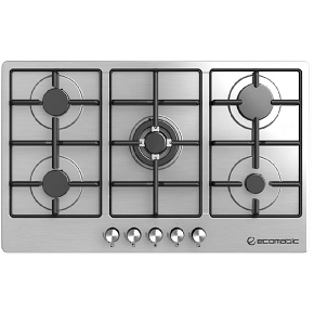 Ecomatic Hob Built-in Gas, 90 cm 5 Burners, Cast Iron Pan Supports, Stainless Steel - S9003M-1
