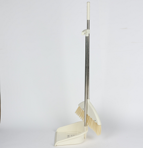 broom and dustpan set with long metal handle and soft bristles Beige