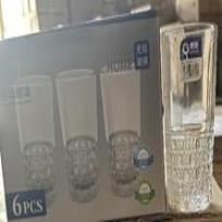 Living Home glass mug set, 6 pieces, transparent with an elegant design and a decorated base LXZS0620-3

