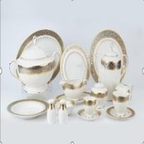 Royal Alfredo Dinner Set, 112 pcs, Porcelain, Off-White and Gold
