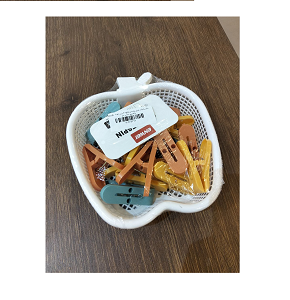Set of warm- 16 pc colored fruit-themed laundry clips with attractive design and basket
