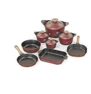 Nice Cooker Granite Set 12 Pieces, consisting of 4 Pots (18-20-24-32), a 30 cm Grill, a 36 cm Tagine, a 28 cm Baking Tray, and a 26 cm Frying Pan

