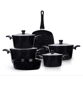 Granite Top Chef Pot Set 10 pieces, formation of 4 pots (18-20-24-28) + 28 cm grill + 26 cm black tray

