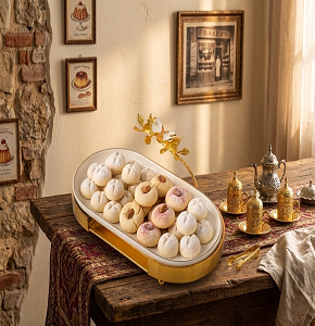 Classic Oval Sweet Tiger Tray with Gold Base and Gold-plated Tree Branch Handle MD0540