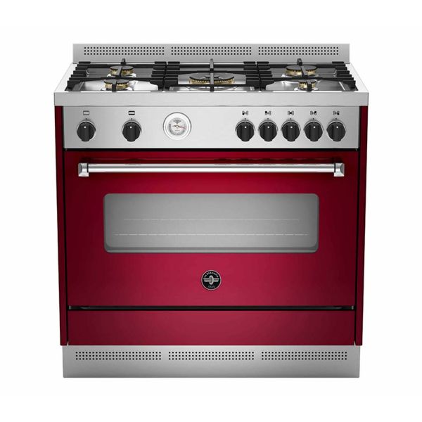La Germania cooker 90×60 5 gas burners stainless steel × burgundy – AMS95C81AVI/20