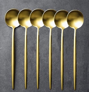 Spoon Set - Tiger - Cocktail 6 Pieces, Gold with Leaf Handles
