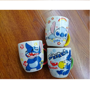 Porcelain Mug with Stitch Design, Hand-Colored - ch -a1-592-4