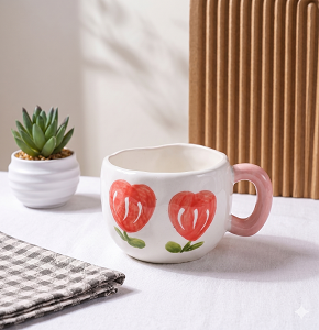 Mug Porcelain Heart Shapes, Creamy MG5320-2