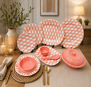El Sherif Melamine Set, 38 Pieces, Round, Pink - 6221189794762
