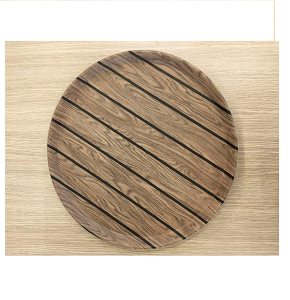 Round Wooden Tray with Stripes 40 cm – Wide surface, modern design, high durability
