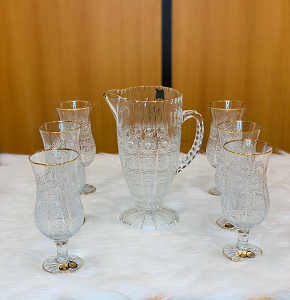 Sherbat Set Safeer Engraved 500 Gold – Hand-Embellished, 7 Pieces
