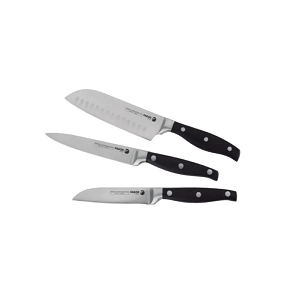 Fagor 3-Piece Knife Set, made of high-quality stainless steel for exceptional strength and corrosion resistance. Features ergonomic handles for precision and stability during use. The set includes: an