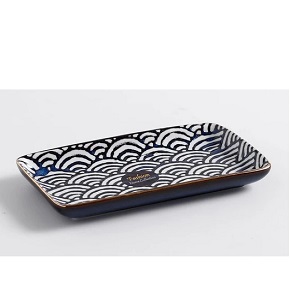 Individual rectangular porcelain plate Danny Home with gilded lip and interlaced artistic colors Dimensions 20.5 × 11 × 2 cm 80CFP 2028
