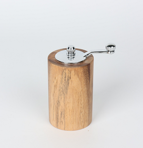 Cylindrical hand-cranked pepper mill, acacia wood, 6×9 cm, Model 24.11
