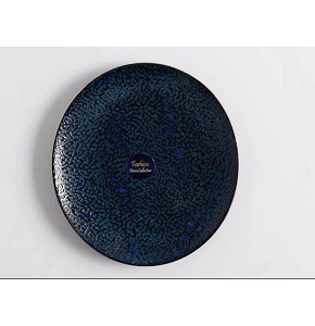Individual flat porcelain plate Danny Home with embossed steam shape in navy and gilded edge Dimensions 22 × 22 × 2.3 cm 85P 2027
