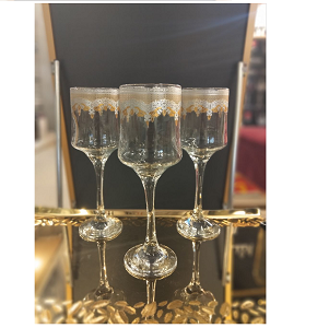 Al-Saqr Glass Set, 6 Pieces, Classic Engraved with Gold & Silver Accents - 778-2


