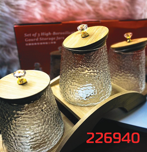 Facet Spice Set 3 Pieces Glass on Wooden Stand EE-35 V2
