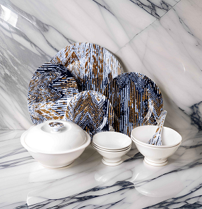 Pure Melamine Set 38p Round Tree Blue*Brown
