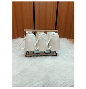 6 Borcelain Mugs With Holder