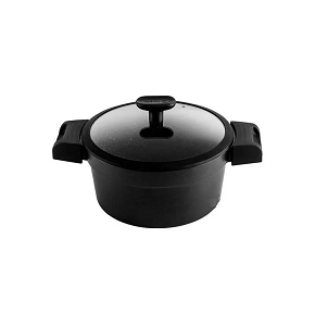 Pot with Lid 24 cm - No brand mentioned - Made of thick cast aluminum (5.3 mm) with double non-stick granite-Zelan Plus coating, silicone insulated handle, suitable for all stoves, Spanish made

