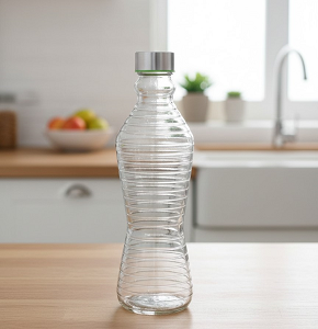 Glass Water Bottle Fume Circular Pattern Round Shape,silver lid - abdo-201-206