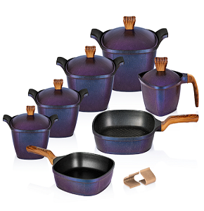 Granite Gigilli Cookware Set – 12 Pieces – Square Shape – 4 Pots (28-26-24-20 cm) + Grill Pan 30 cm + Frying Pan 28 cm + Milk Pot 18 cm


