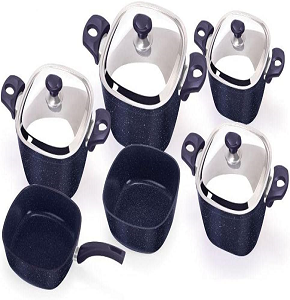 Top Chef Granite 10-Piece Gray Square Set (Pots 18/20/24/28 + Pan 26 + Skillet 26)

