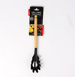 Wellmes Silicone Pasta Spoon with Wooden Handle – For Stirring and Serving Pasta
