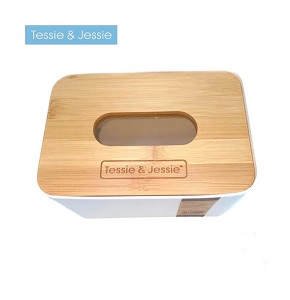 Tessie & Jessie White Tissue Box with Wooden Lid Code SK-4003WHITE

