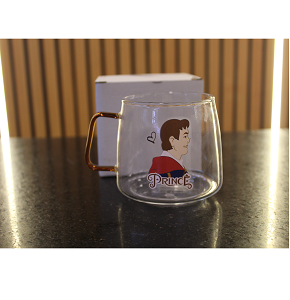 Snow White shaped glass mug, gold hand

