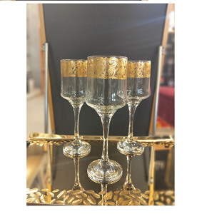 Al-Saqr Glass Set, 6 Pieces Decorated with Embossed Gold Classic Design - 778-5