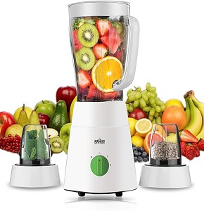 JB0123WH-IG - Braun blender 3*1 with chopper and grinder, 500 watts, white, international warranty