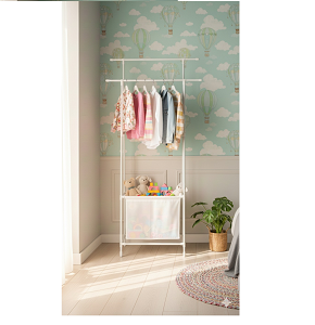 Clothes stand with wheels and storage basket
