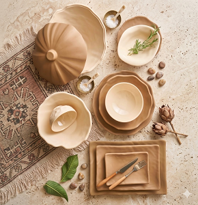 El Sherif Melamine Set, 38 Pieces, Stone Pattern, Brown * Café Color - 6221189795837