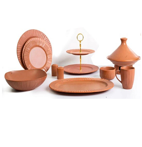 Dinner Set 39 Pieces with Two-Tier Cake Holder Light Brown Color Model Majestic Elegance
