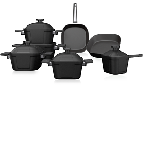 Titanium set 12Q square pot 28cm Gigilli / Black / Omega