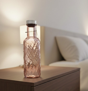 Glass Water Bottle Burgundy Round Spiral with Silver Lid - abdo-109-8 C