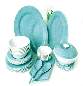 Melamine set 38 pcs round light blue
