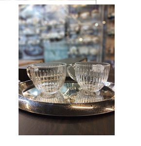 Living Home 2-piece glass mug set with elegant grooved design and transparent handle LXZB78-2
