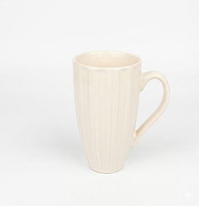 White porcelain mug with comfortable square handle
