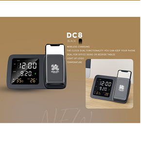 Office Clock, Digital, Wireless Phone Charger, Black - DC8
