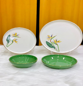 Porcelain Dinner Set 24 Pieces - Glory - Green Garden Model with Elegant Botanical Pattern in Green and White
