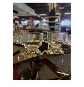 Living Home 2-piece transparent glass soup mug set with elegant circular design and comfortable handle