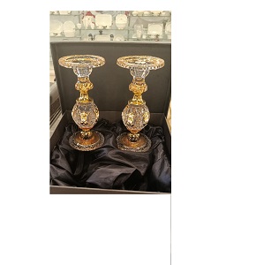 Arizona Candle Holder Set Embossed Flower – Hand-Embellished, 2 Pieces
