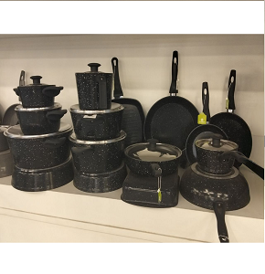 Granite set 23 pieces Top Chef round black (pots 16-20-24-26 + frying pans 20-24-30 + 30 cm casserole)
