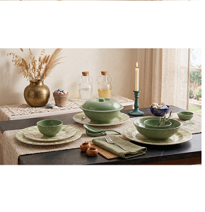 El Sherif Melamine Set, 38 Pieces, Round, Light Olive Color - 6221189793734