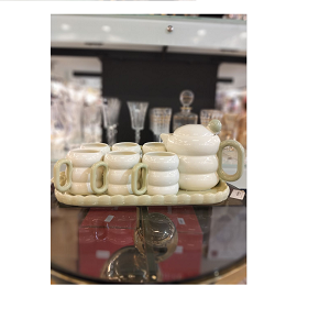 Luxury porcelain tea set, consisting of one large teapot + 6 cups + one tray
