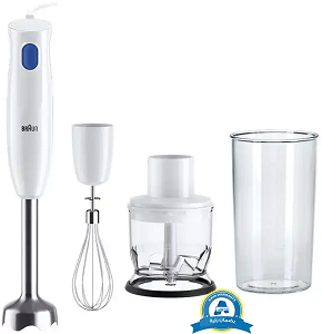 Braun MultiQuick 1 Hand Blender, 450 Watt, 600 ml, with Whisk and Chopper, White, MQ10.202MWH